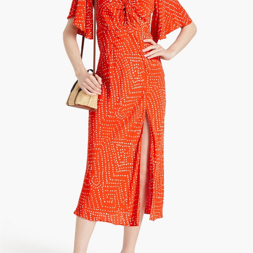 Diane Von Furstenberg Orange and Mint Green Polka Dot Patterned Midi Dress